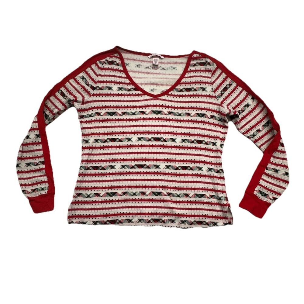 Victorias Secret Womens Medium Fireside Thermal Pajama Set Red Fair Isle - Picture 9 of 12